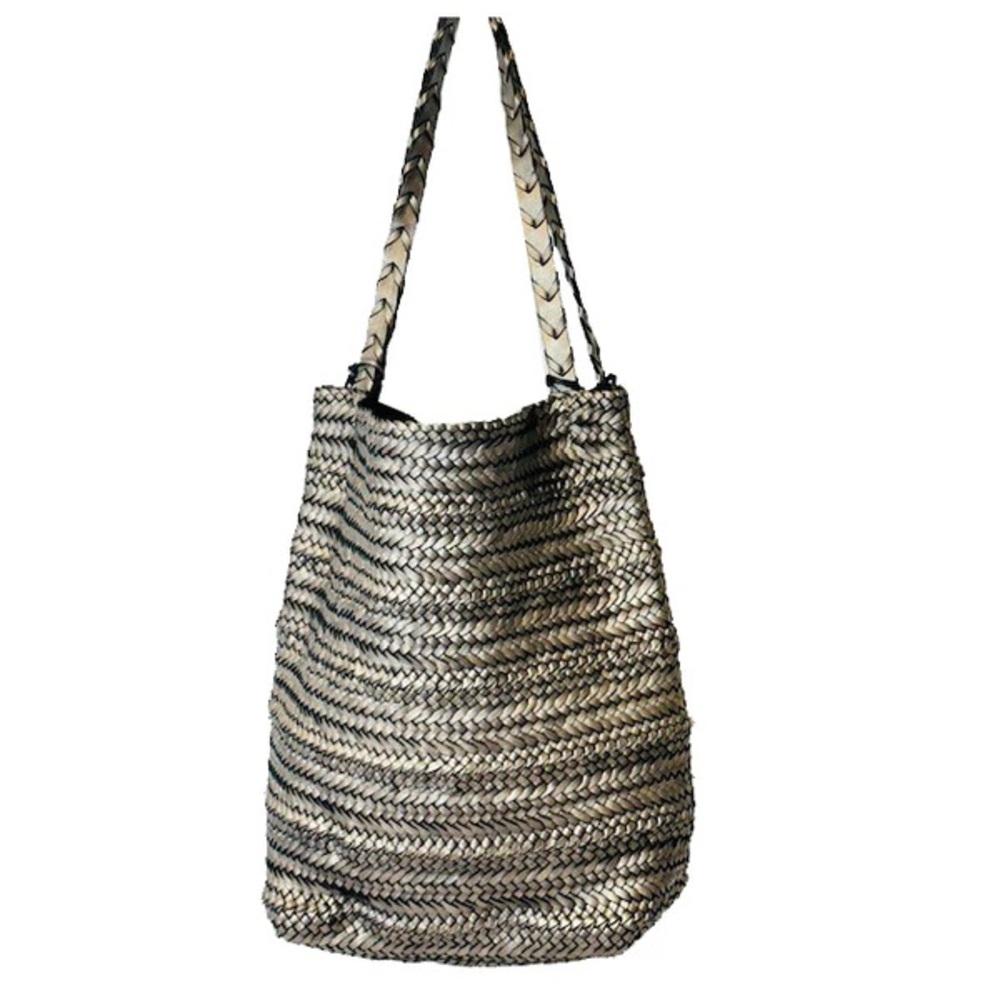 Latico Leather Woven Metallic Tote Bag - Silver